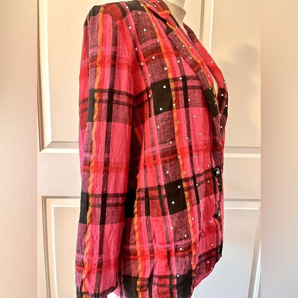 Criscione Vintage Pink Plaid Flannel Crystal Blazer Women’s Medium - Picture 3 of 10